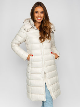 Béžová dámska dlhá prešívaná zimná bunda / kabát s kapucňou Bolf MB0276