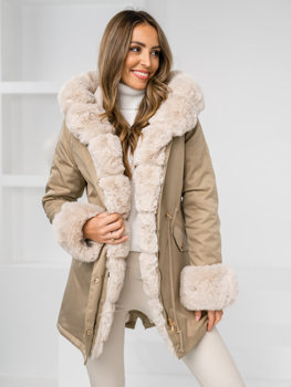 Béžová dámska zimná bunda parka s kapucňou Bolf B553