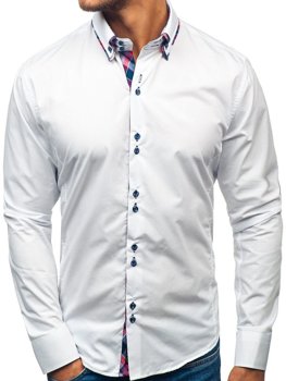 Biela pánska elegantá košeľa s dlhými rukávmi BOLF 2712