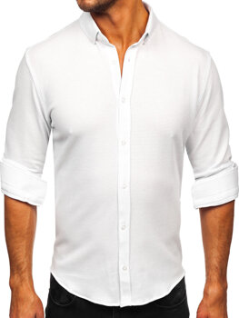 Biela pánska mušelínová košeľa s dlhými rukávmi Bolf 506