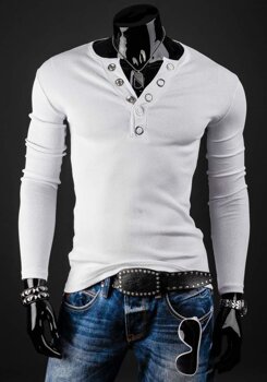 Biele pánske tričko s dlhými rukávmi bez potlače Bolf 145362