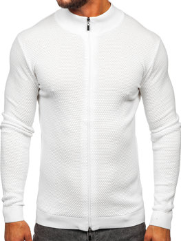 Biely pánsky bavlnený sveter so zapínaním na zips Bolf W6-18089