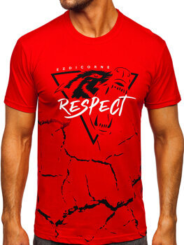 Červené pánske bavlnené tričko s potlačou Bolf 5035