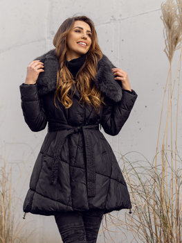 Čierna dámska dlhá zimná bunda Bolf OMDL008