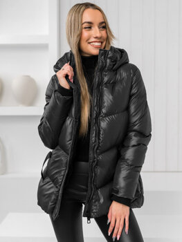 Čierna dámska prešívaná zimná bunda s kapucňou Bolf 23065