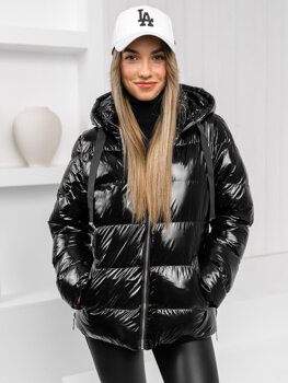 Čierna dámska prešívaná zimná bunda s kapucňou Bolf 5M3172