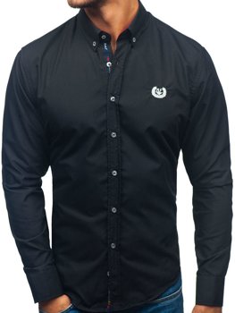 Čierna pánska elegantá košeľa s dlhými rukávmi BOLF 2772