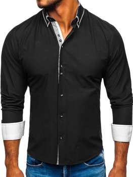 Čierna pánska elegantá košeľa s dlhými rukávmi BOLF 6929-A