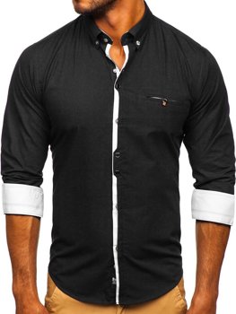Čierna pánska elegantá košeľa s dlhými rukávmi BOLF 7720