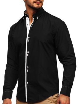 Čierna pánska elegantná košeľa s dlhými rukávmi BOLF 5797