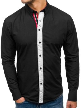 Čierna pánska elegantná košeľa s dlhými rukávmi BOLF 5827