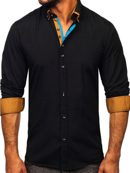 Čierna pánska elegantná košeľa s dlhými rukávmi Bolf 3708-1