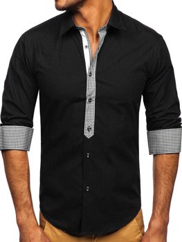 Čierna pánska elegantná košeľa s dlhými rukávmi Bolf 6873