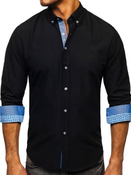 Čierna pánska elegantná košeľa s dlhými rukávmi Bolf 8838-1