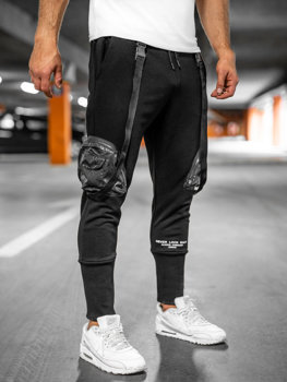 Čierne pánske teplákové jogger nohavice s cargo vreckami Bolf 6583A