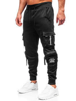 Čierne pánske teplákové jogger nohavice s cargo vreckami Bolf HS7176