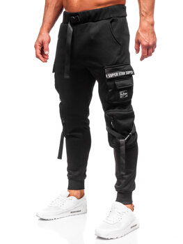 Čierne pánske teplákové jogger nohavice s cargo vreckami Bolf HSS017
