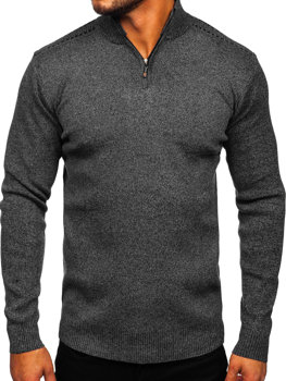 Čierny pánsky sveter so stojačikovým golierom Bolf S8279