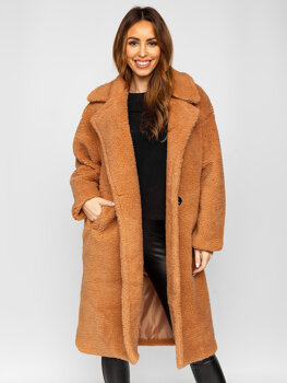 Dámsky dlhý zateplený zimný kabát vo farbe ťavej srsti Bolf AN105A