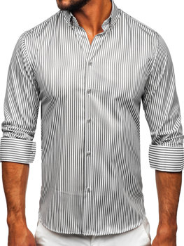 Grafitová pánska košeľa s dlhými rukávmi, s pruhovaným vzorom Bolf 22731