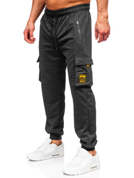 Grafitové pánske teplákové jogger nohavice s cargo vreckami Bolf JX6359
