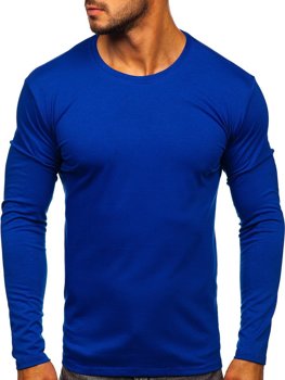 Kobaltové pánske tričko s dlhými rukávmi bez potlače Bolf 2088L