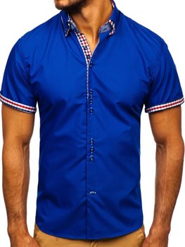 Kráľovsky modrá pánska elegantná košeľa s krátkymi rukávmi BOLF 3507