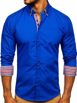 Modrá pánska elegantná košeľa s dlhými rukávmi Bolf 0926