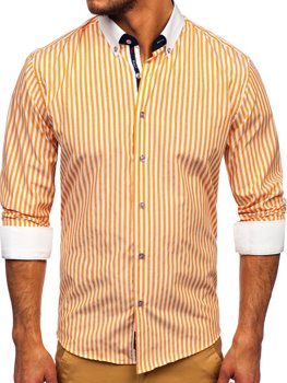Oranžová pánska pruhovaná košeľa s dlhými rukávmi Bolf 20727