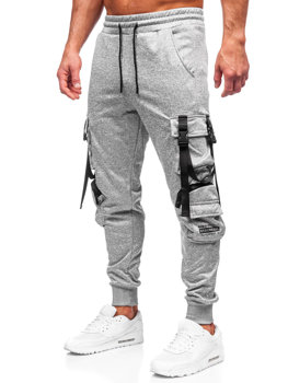 Sivé pánske teplákové jogger nohavice s cargo vreckami Bolf HS7173
