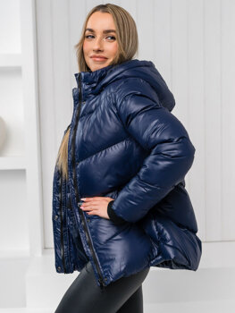 Tmavomodrá dámska prešívaná zimná bunda s kapucňou Bolf 23065
