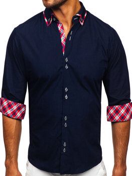 Tmavomodrá pánska elegantná košeľa s dlhými rukávmi BOLF 4704