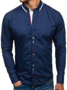 Tmavomodrá pánska elegantná košeľa s dlhými rukávmi BOLF 6857