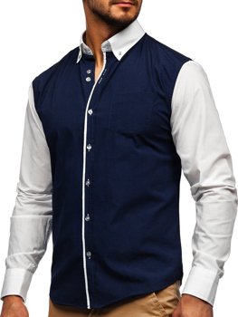 Tmavomodrá pánska elegantná košeľa s dlhými rukávmi BOLF 6919