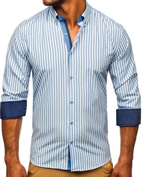 Tmavomodrá pánska prúžkovaná košeľa s dlhými rukávmi Bolf 20704