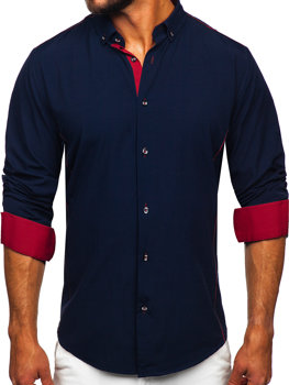 Tmavomodro-bordová pánska elegantná košeľa s dlhými rukávmi Bolf 5722-1