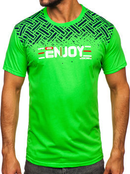 Zelené-neónové pánske bavlnené tričko s potlačou Bolf 14720
