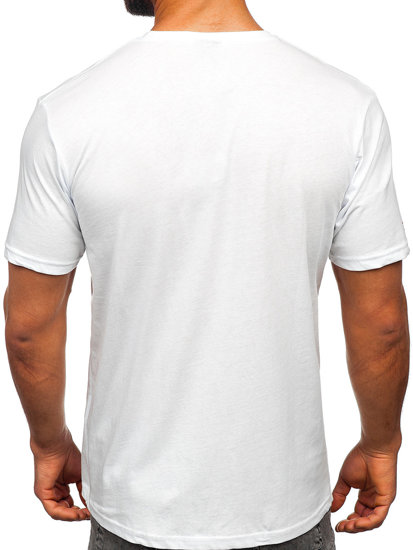 Biele pánske bavlnené tričko s potlačou Bolf 14782