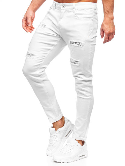 Biele pánske slim fit rifľové nohavice Bolf KX1181