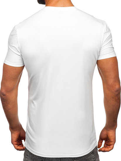 Biele pánske tričko s výstrihom do V a potlačou Bolf MT3030
