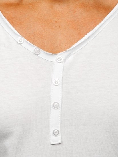 Biele pánske tričko s výstrihom do V bez potlače Bolf 4049
