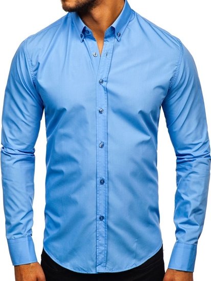Blankytná pánska elegantná košeľa s dlhými rukávmi Bolf 5821
