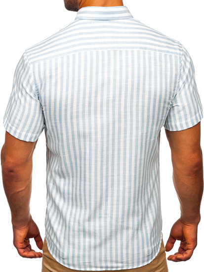 Blankytná pánska pruhovaná košeľa s krátkym rukávom Bolf 21500