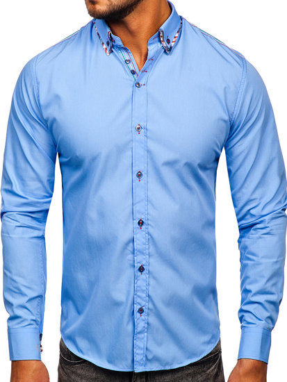 Blankytne modrá pánska elegantná košeľa s dlhými rukávmi Bolf 3701