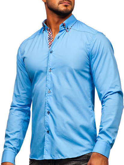 Blankytne modrá pánska košeľa s dlhými rukávmi Bolf 3707
