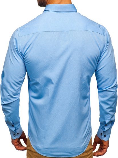 Bledomodrá pánska vzorovaná košeľa s dlhými rukávmi Bolf 8843