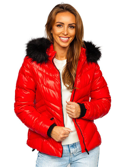 Červená dámska prešívaná zimná bunda s kapucňou Bolf 23068