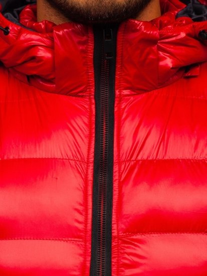Červená pánska prešívaná vesta s kapucňou Bolf6506