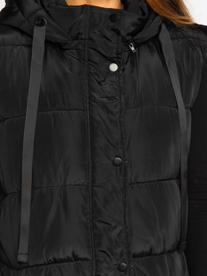 Čierna dámska oversize dlhá prešívaná vesta Bolf 81276