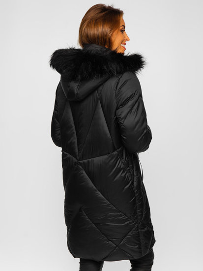 Čierna dámska prešívaná zimná bunda s kapucňou Bolf 23070